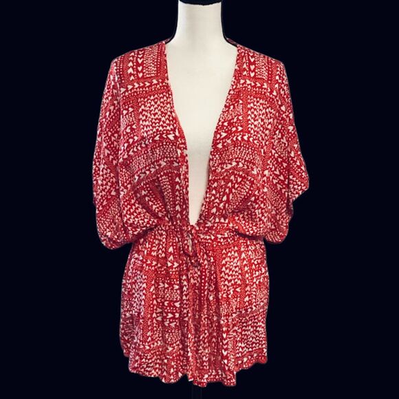 Victoria Secret Hearts Kimono Cover-up Red/White One Size - Picture 1 of 8